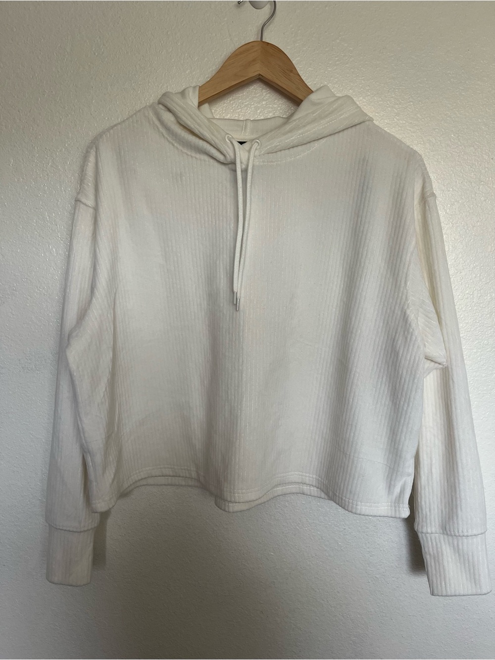 AVIA Women's White Ribbed Hoodie Top Fleece S 4-6